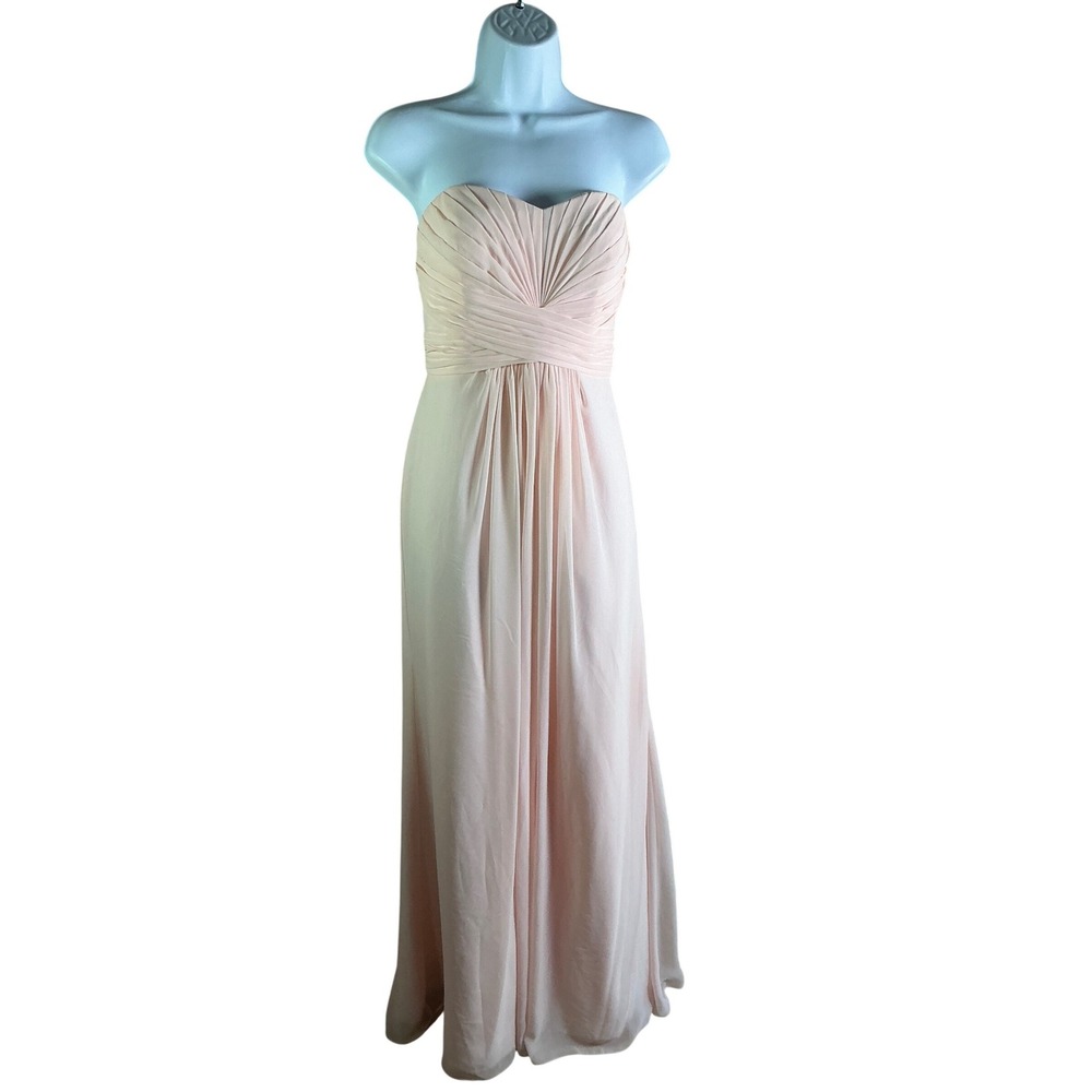 Davids Bridal Pink Strapless Sweetheart Pleated Chiffon Maxi Gown Dress Formal